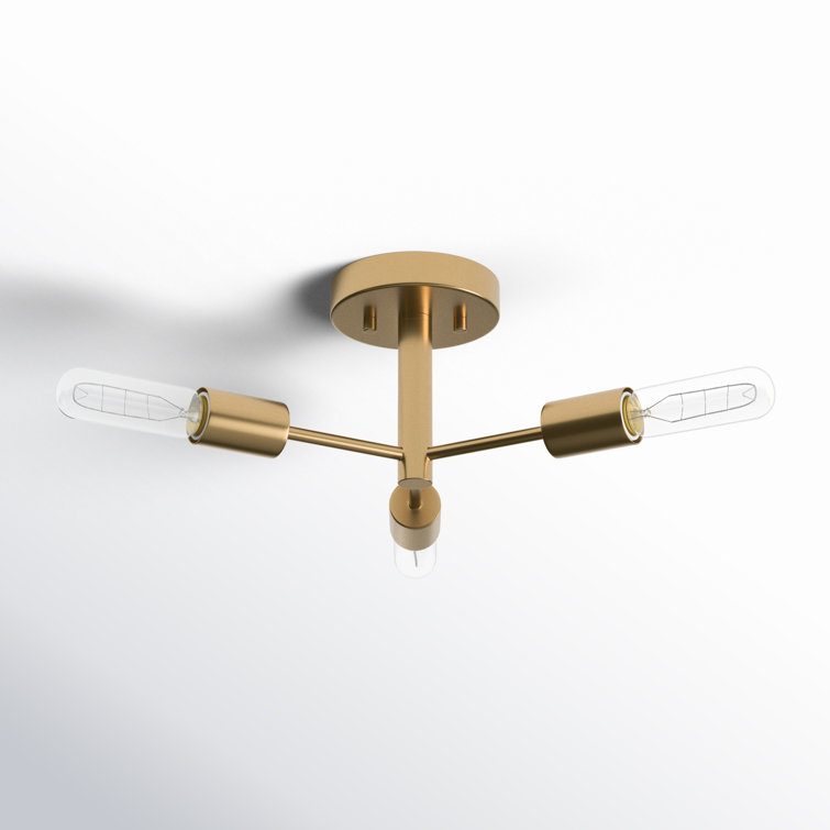 Satin Brass 3-Light Sputnik Semi Flush Mount Fixture