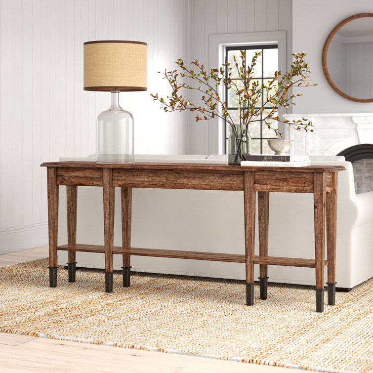 Traditional Brown Solid Wood Rectangular Console Table with Storage