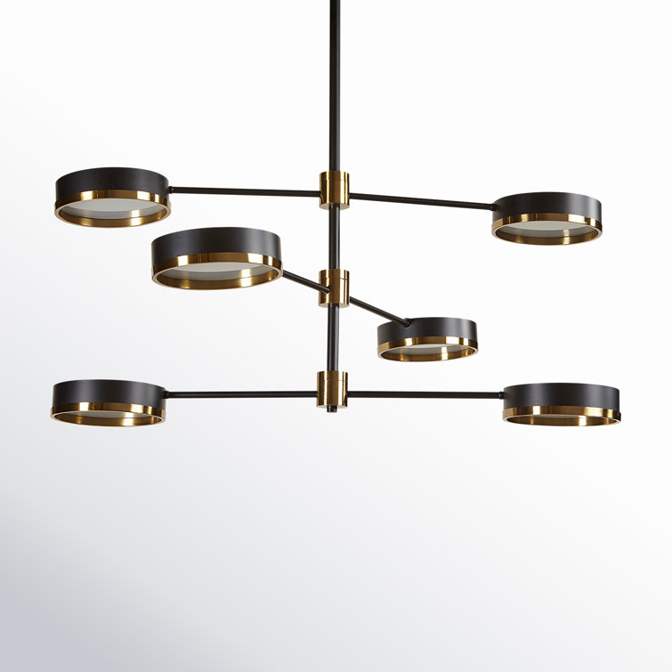 India Black and Gold Metal 6-Light Dimmable Cylinder Chandelier