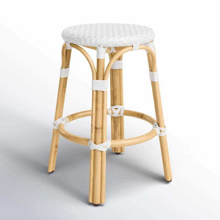 Cote d'Azur Inspired White Woven Rattan Counter Stool