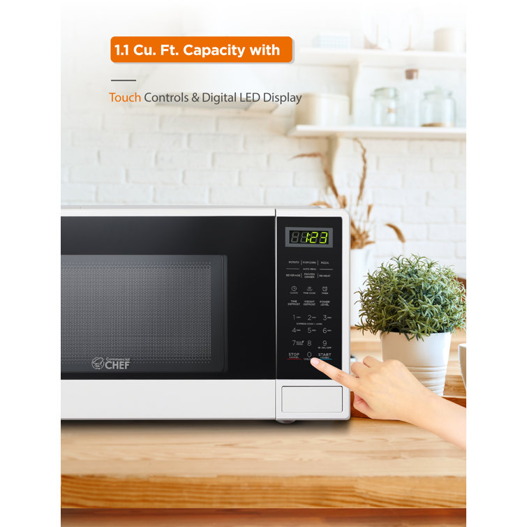 White Compact Countertop Microwave with Digital Controls