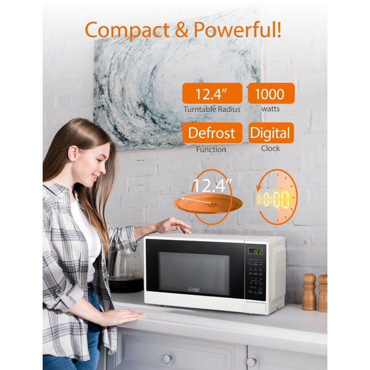 White Compact Countertop Microwave with Digital Controls