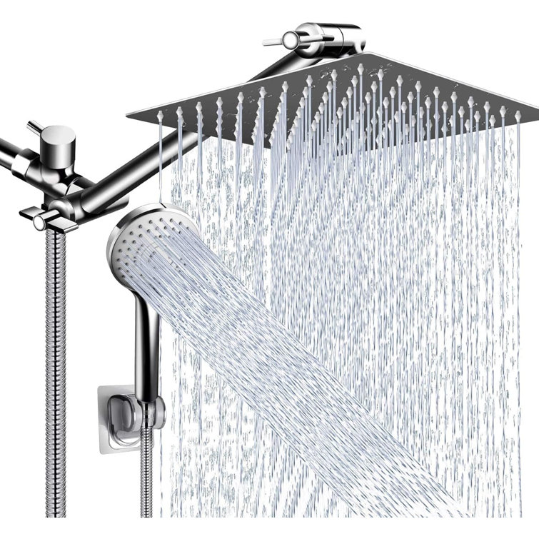 Shower Head Combo,10 Inch High Pressure Rain Shower Head with 11 Inch Adjustable Extension Arm and 5 Settings Handheld ,Powerful Shower Spray Against Low Pressure Water with Long Hose