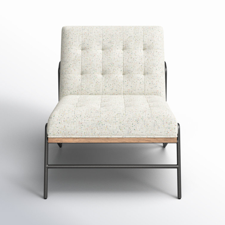 27'' White Leather & Wood Slipper Accent Chair with Neutral Fleck
