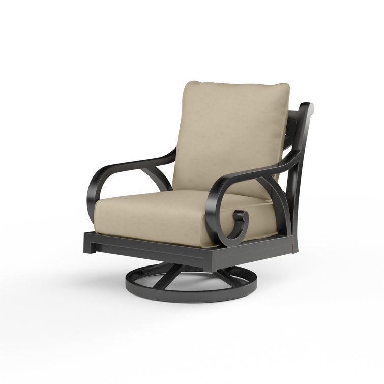 Black Aluminum Swivel Armchair with Linen Stone Sunbrella Cushions