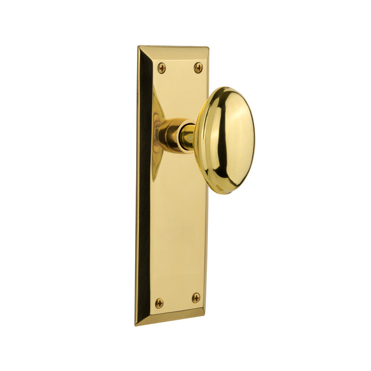 Polished Brass Double Dummy Door Knob with New York Plate