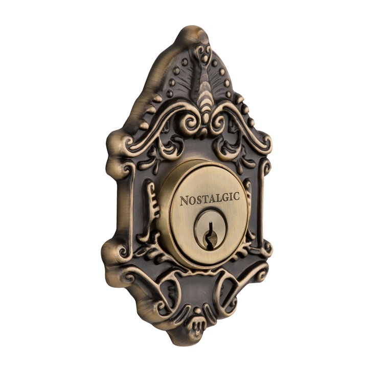 Victorian Antique Brass Single Cylinder Deadbolt with Ornate Design