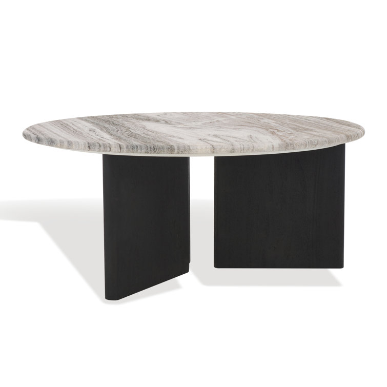 Modern Round Black Wood Coffee Table with Marble Top