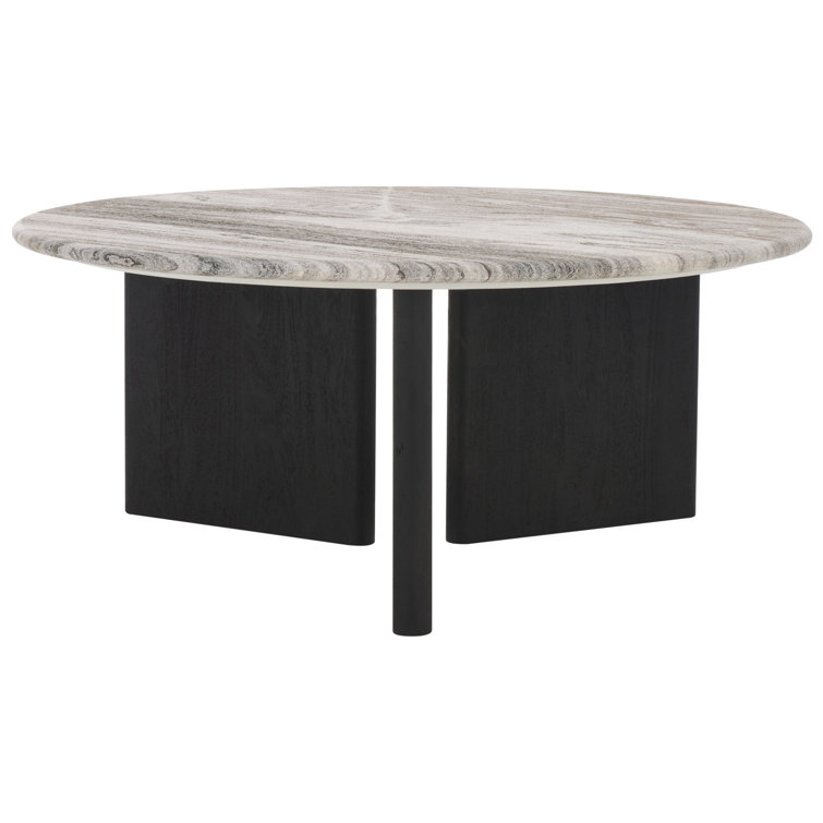 Modern Round Black Wood Coffee Table with Marble Top