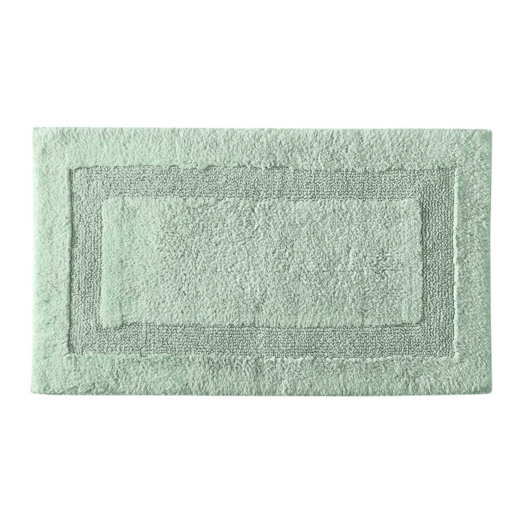 Soft Plush Green Cotton Rectangle Bathroom Rug