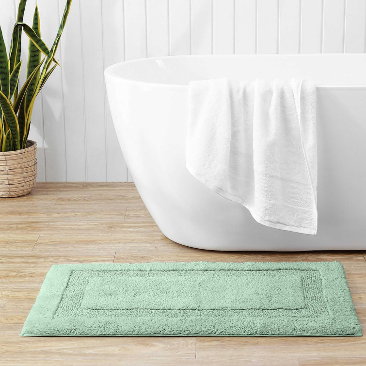 Soft Plush Green Cotton Rectangle Bathroom Rug