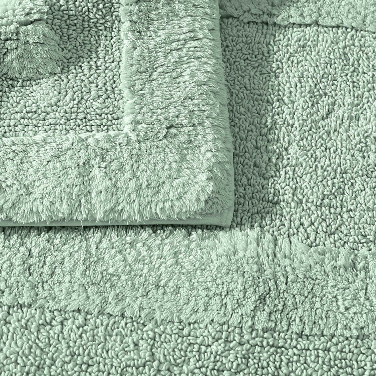 Soft Plush Green Cotton Rectangle Bathroom Rug