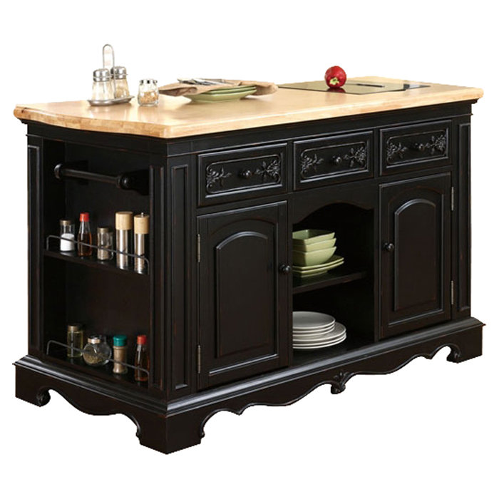 Black and Natural Wood Kitchen Island with Granite Top