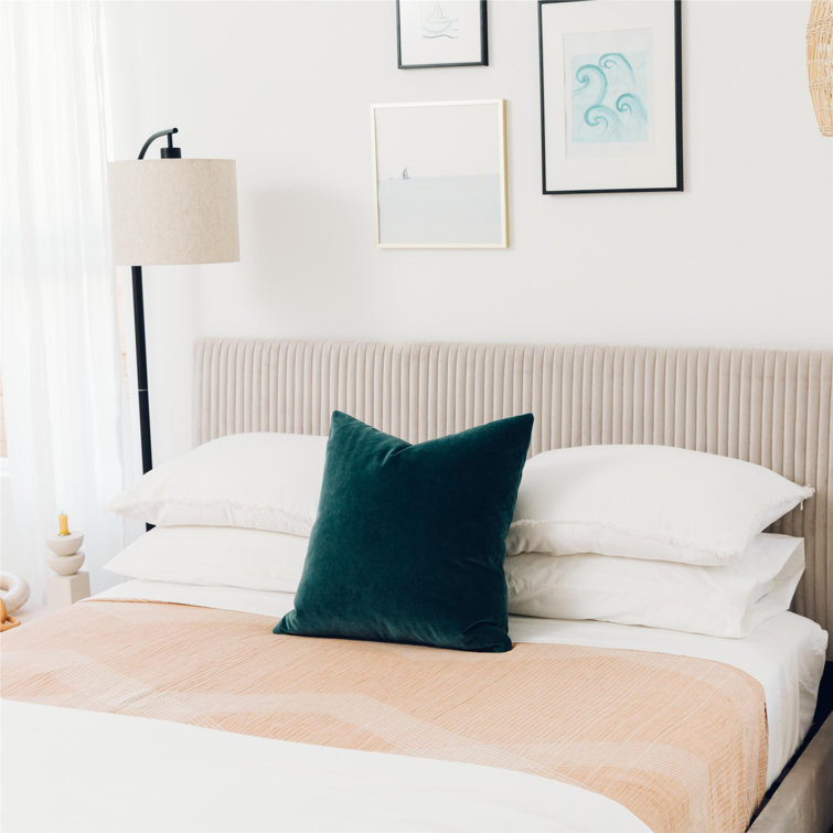 Ivory Velvet Queen Upholstered Platform Bed with Tufted Headboard