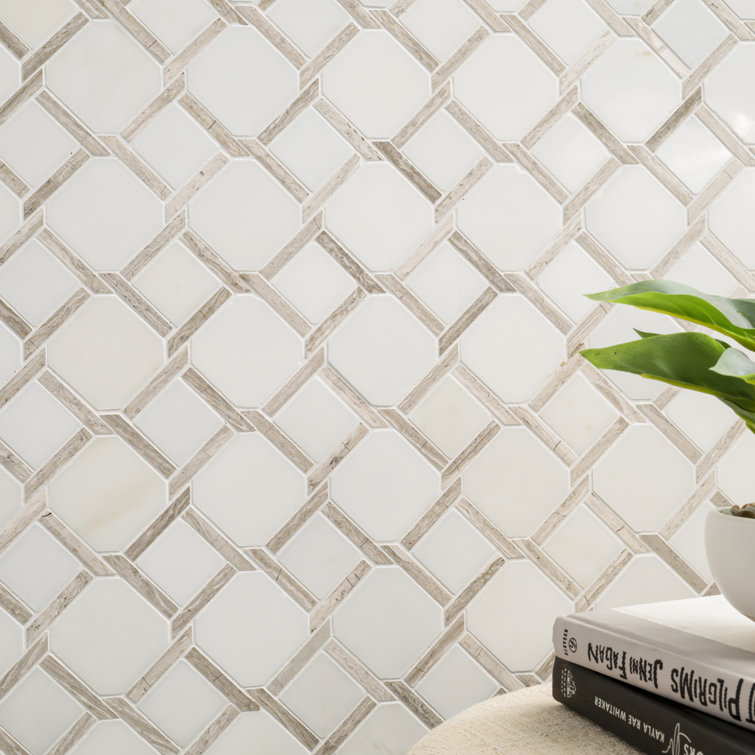 Marbella Lynx Polished White Marble Mosaic Tile Sheet