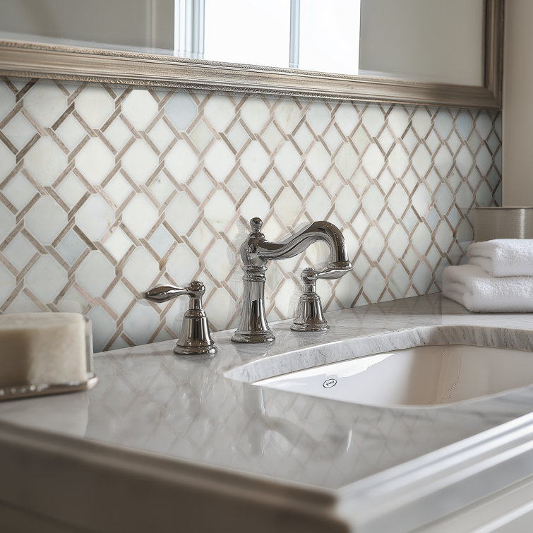 Marbella Lynx Polished White Marble Mosaic Tile Sheet