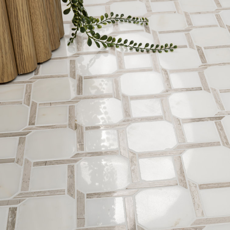 Marbella Lynx Polished White Marble Mosaic Tile Sheet