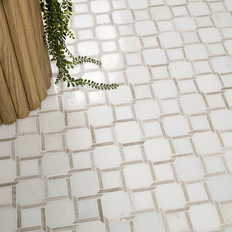 Marbella Lynx Polished White Marble Mosaic Tile Sheet