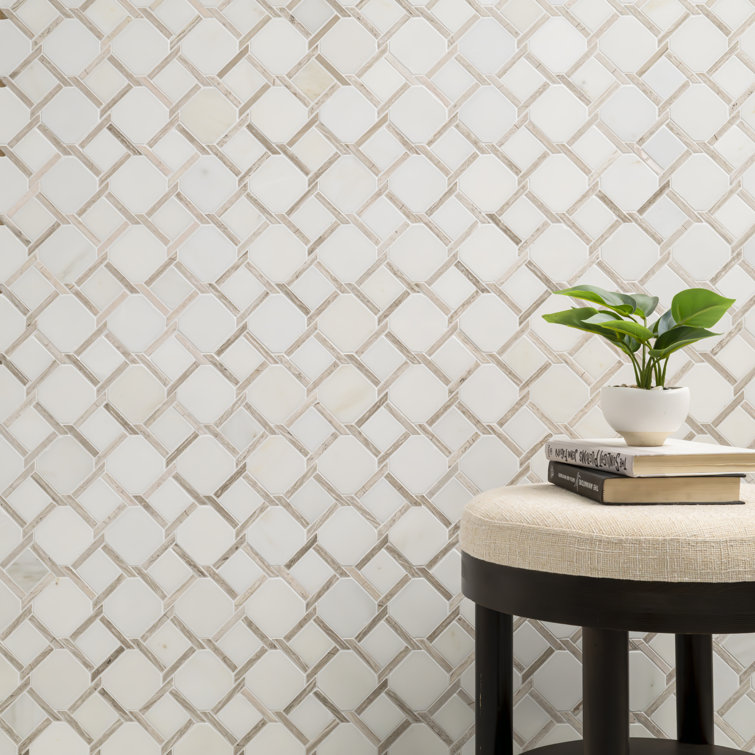 Marbella Lynx Polished White Marble Mosaic Tile Sheet