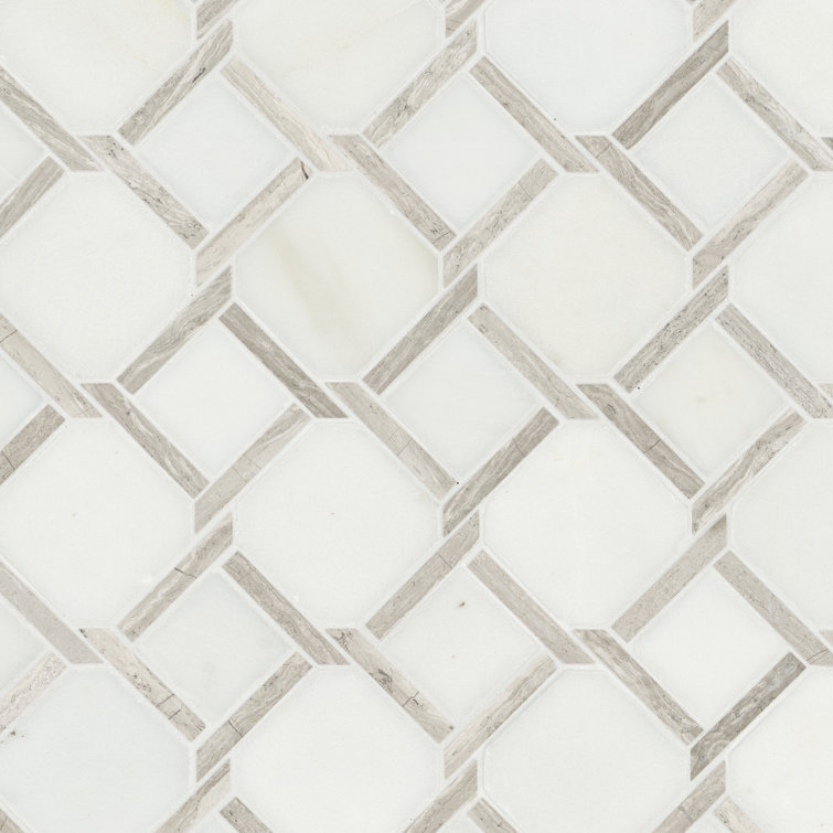 Marbella Lynx Polished White Marble Mosaic Tile Sheet