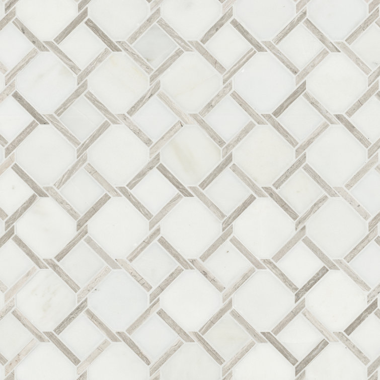 Marbella Lynx Polished White Marble Mosaic Tile Sheet