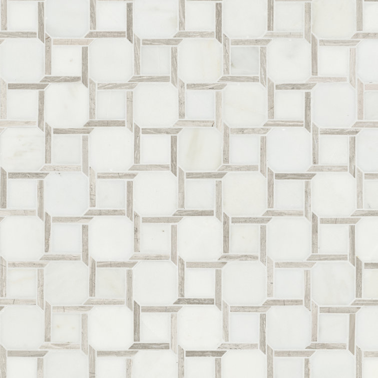 Marbella Lynx Polished White Marble Mosaic Tile Sheet