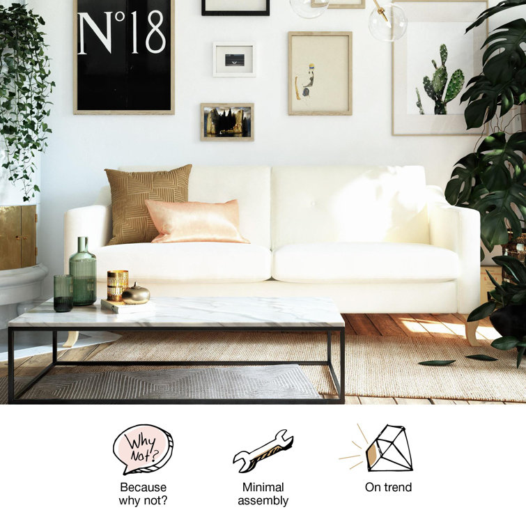 Elegant White Linen Sloped Arm Sofa with Tufted Backrest