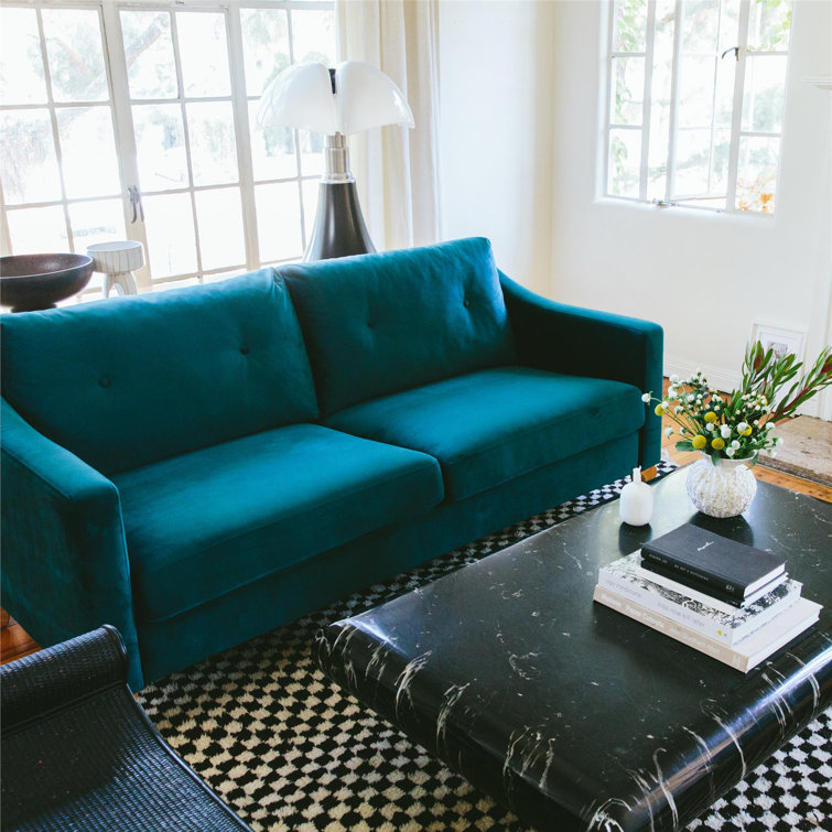 67'' Green Velvet Tufted Sofa with Wood Legs