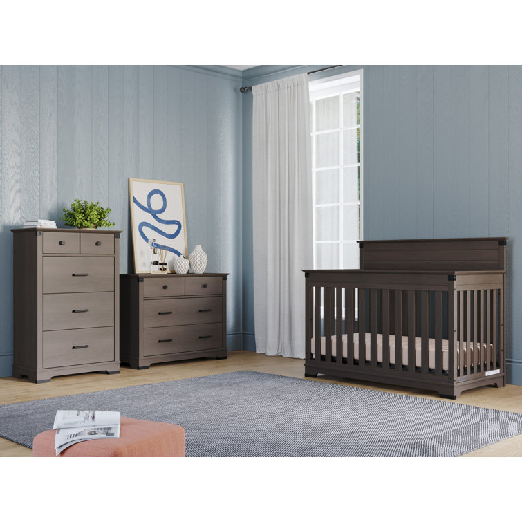 Dapper Gray 3-Piece Nursery Set with Convertible Crib, Dresser, and Chest
