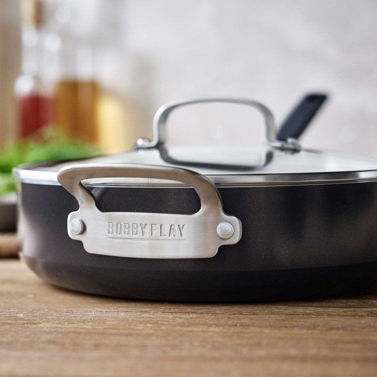 Professional Grade Black Aluminum Nonstick Sauté Pan with Lid, 4.5QT