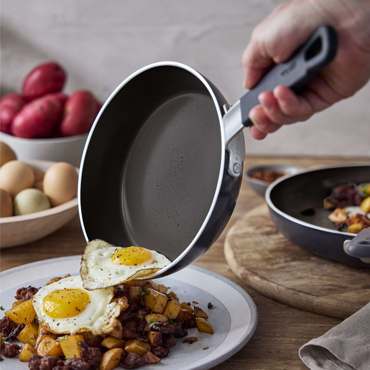 Cream Aluminum Ceramic Nonstick Fry Pan Set with Lids
