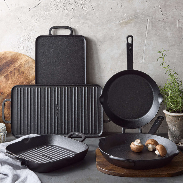 Black 12" Cast Iron Skillet with Helper Handle
