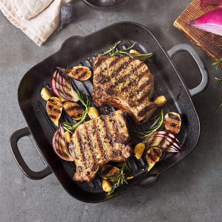 Black Cast Iron 11" Square Grill Pan with Helper Handles