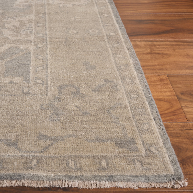 Hand-Knotted Light Grey and Beige Wool 6' x 9' Rug