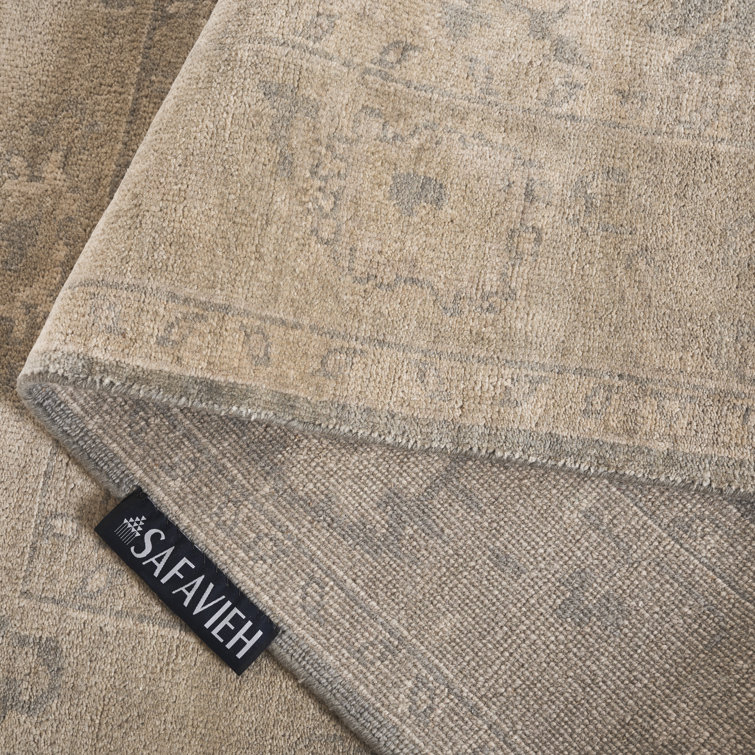 Hand-Knotted Light Grey and Beige Wool 6' x 9' Rug
