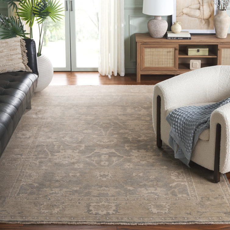 Hand-Knotted Light Grey and Beige Wool 6' x 9' Rug