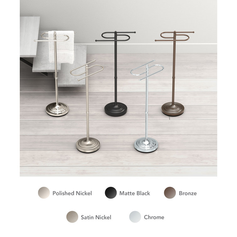 Satin Nickel Freestanding Double Towel Rack with Weighted Base