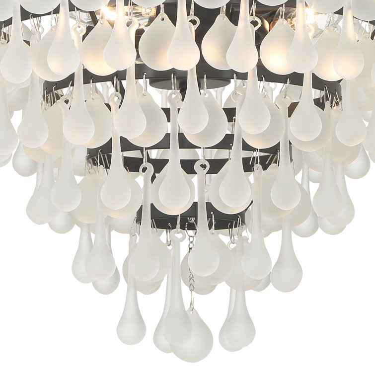 Matte Black Frosted Glass Teardrop 3-Light Semi Flush Mount