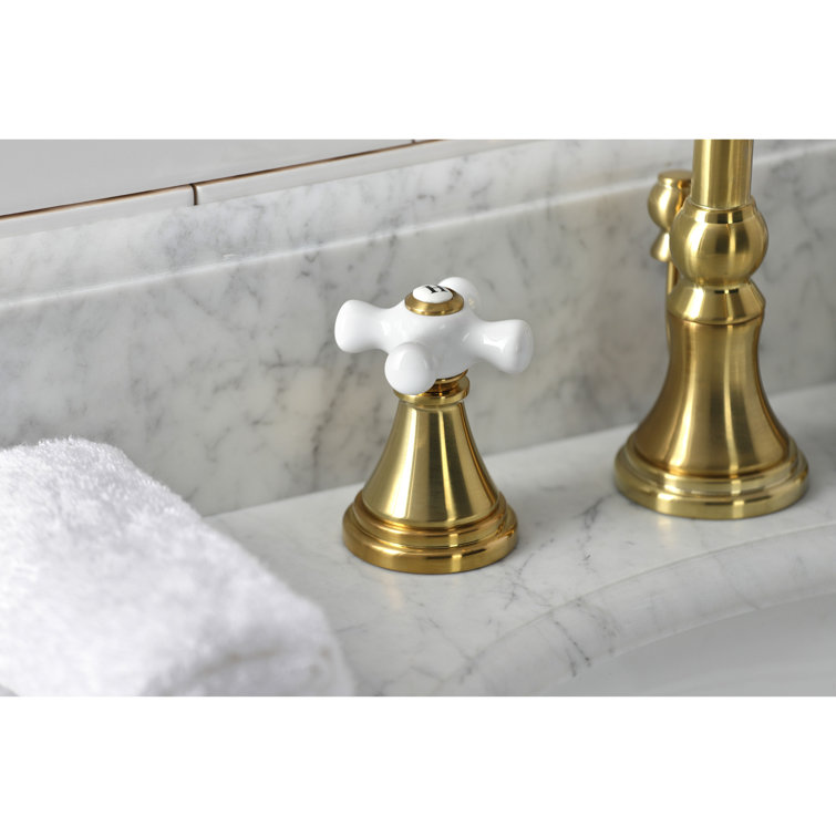 Brushed Brass 8-Inch Widespread Bathroom Faucet with Cross Handles