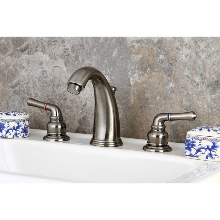 Vintage Nickel Widespread Bathroom Faucet with Drain Assembly