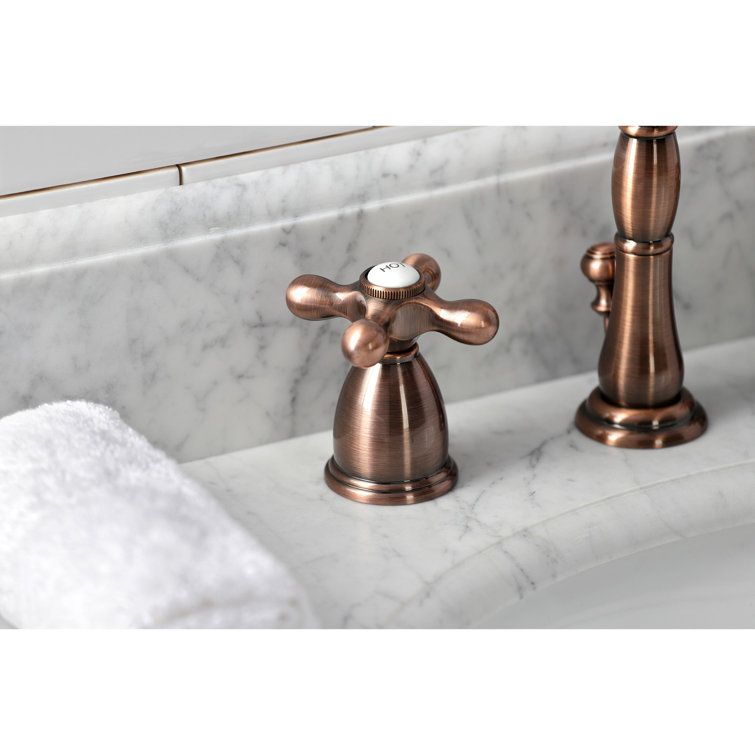 Elegant Antique Copper Brass Widespread Bathroom Faucet with Cross Handles