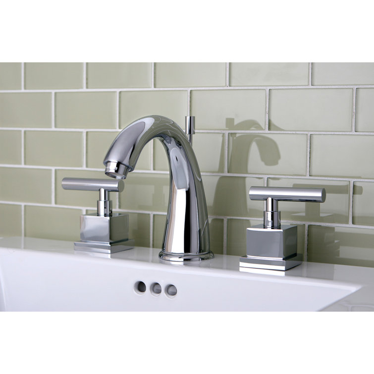 Polished Chrome Modern Widespread Bathroom Faucet with Drain