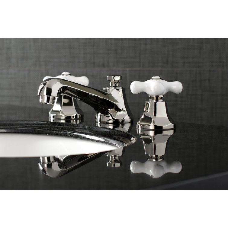 Metropolitan Antique Brass Widespread Bathroom Faucet with Porcelain Cross Handles