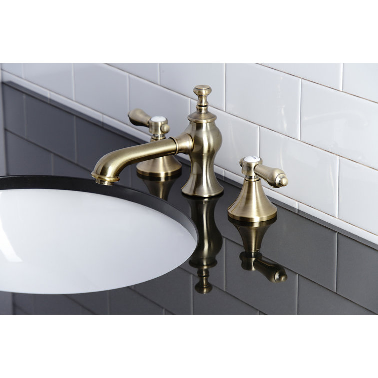 Bel-Air Vintage Brass 8" Widespread Bathroom Faucet with Porcelain Levers