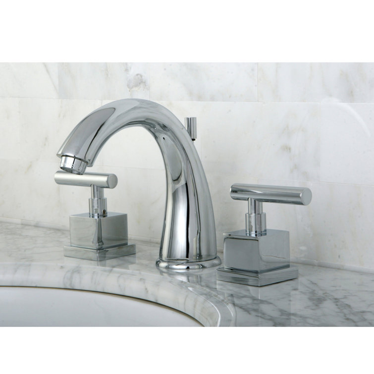 Polished Chrome Modern Widespread Bathroom Faucet with Drain