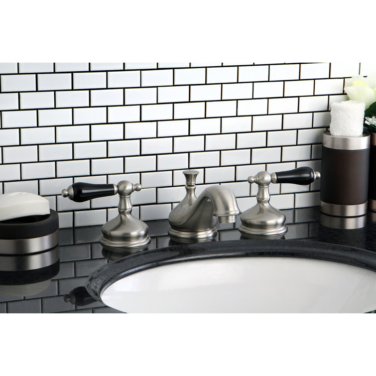 Duchess Brushed Nickel Widespread Bathroom Faucet with Porcelain Handles