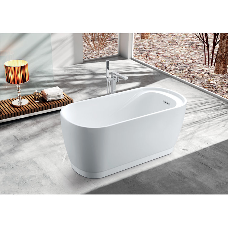 Glossy White Acrylic Freestanding Tub with Integrated Seat