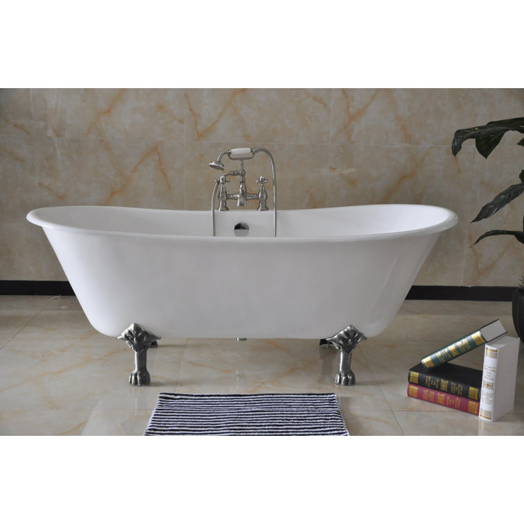 White Cast Iron Double Slipper Clawfoot Tub with Polished Chrome Feet