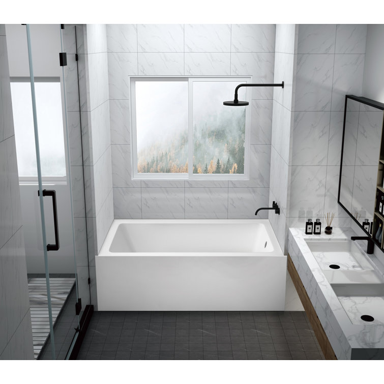 Aqua Eden 60-Inch White Acrylic Alcove Tub with Anti-Skid Surface
