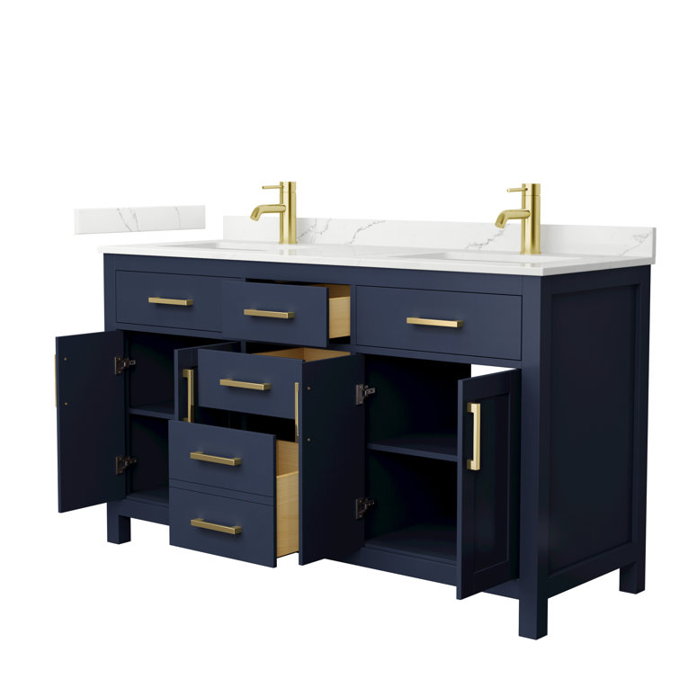 Beckett 60" Dark Blue Wood Double Vanity with Quartz Top